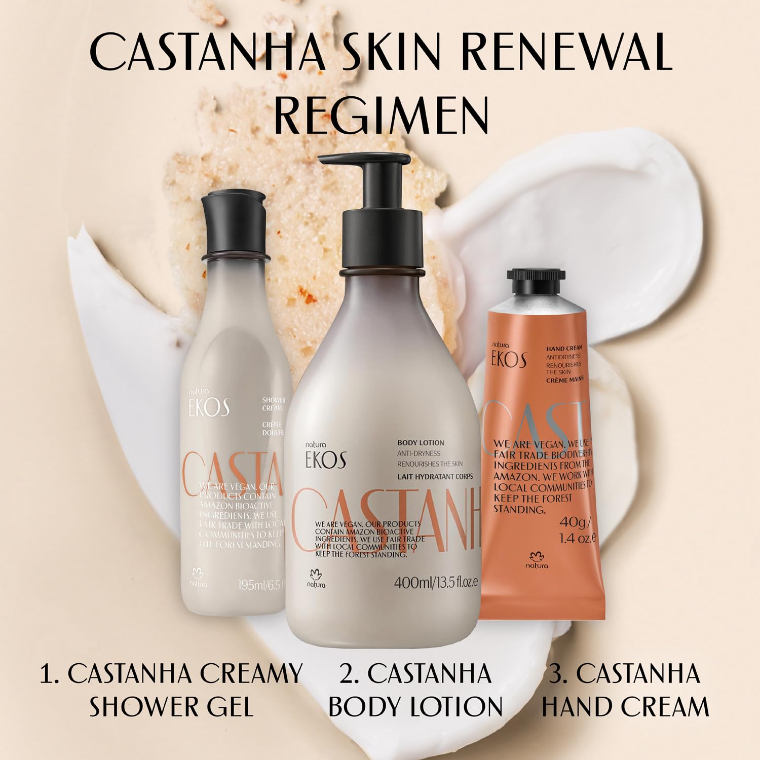 Natura Crema de Manos Castanha, tamaño compacto ideal para bolso.