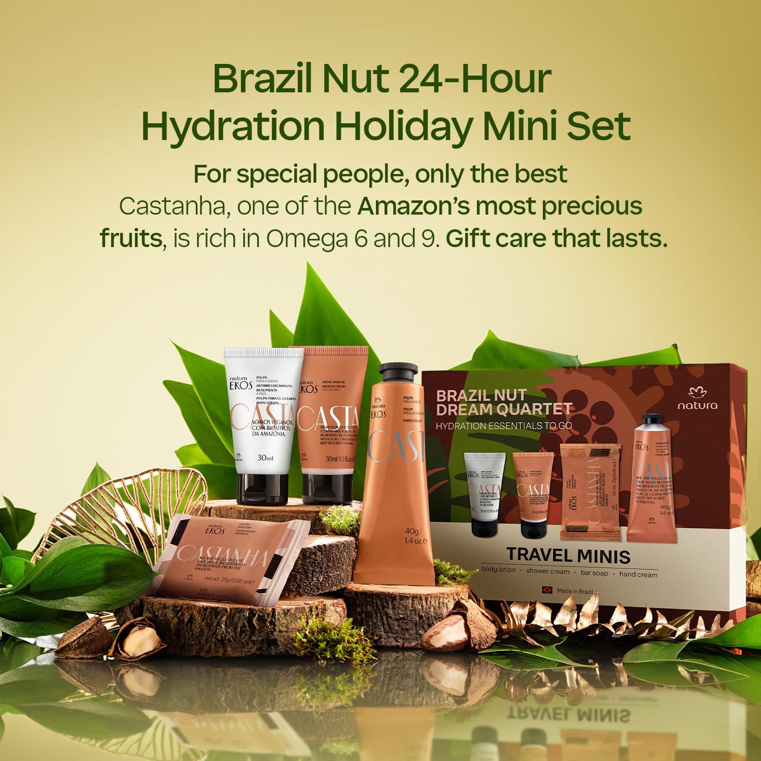 Jabón en barra Natura Castanha, limpieza agradable con hidratación suave.