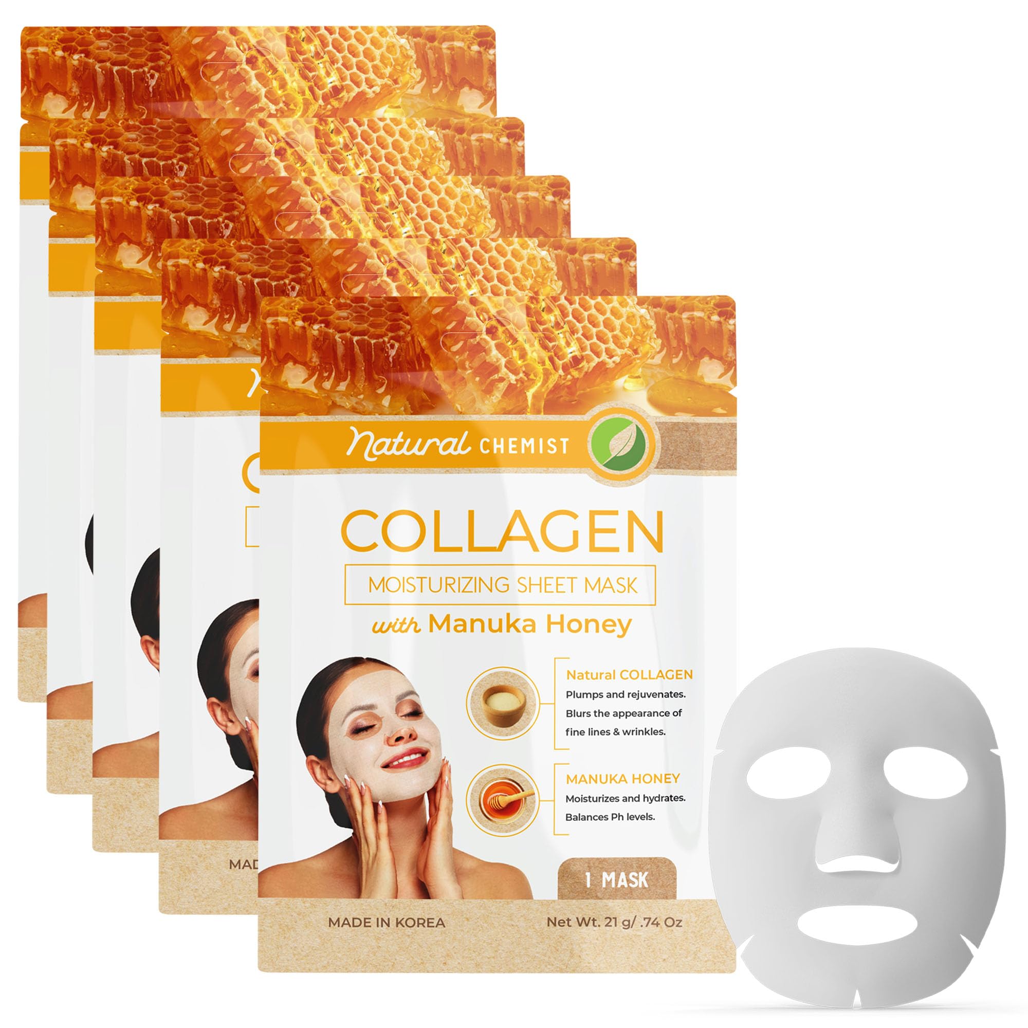 Natural Chemist mascarilla facial de hoja con colágeno y miel de Manuka para hidratación profunda