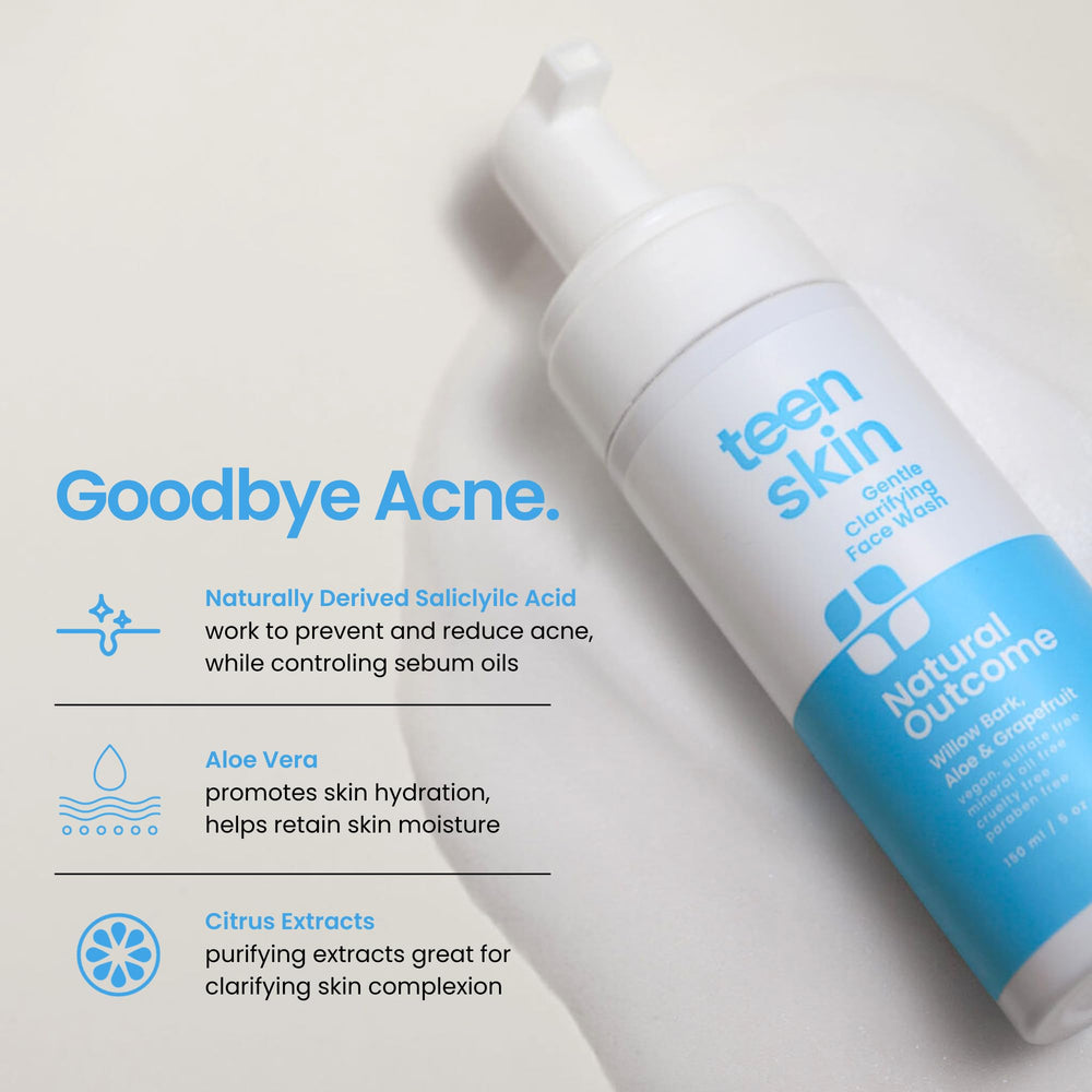 Ingredients panel highlights salicylic acid and aloe in Natural Outcome.