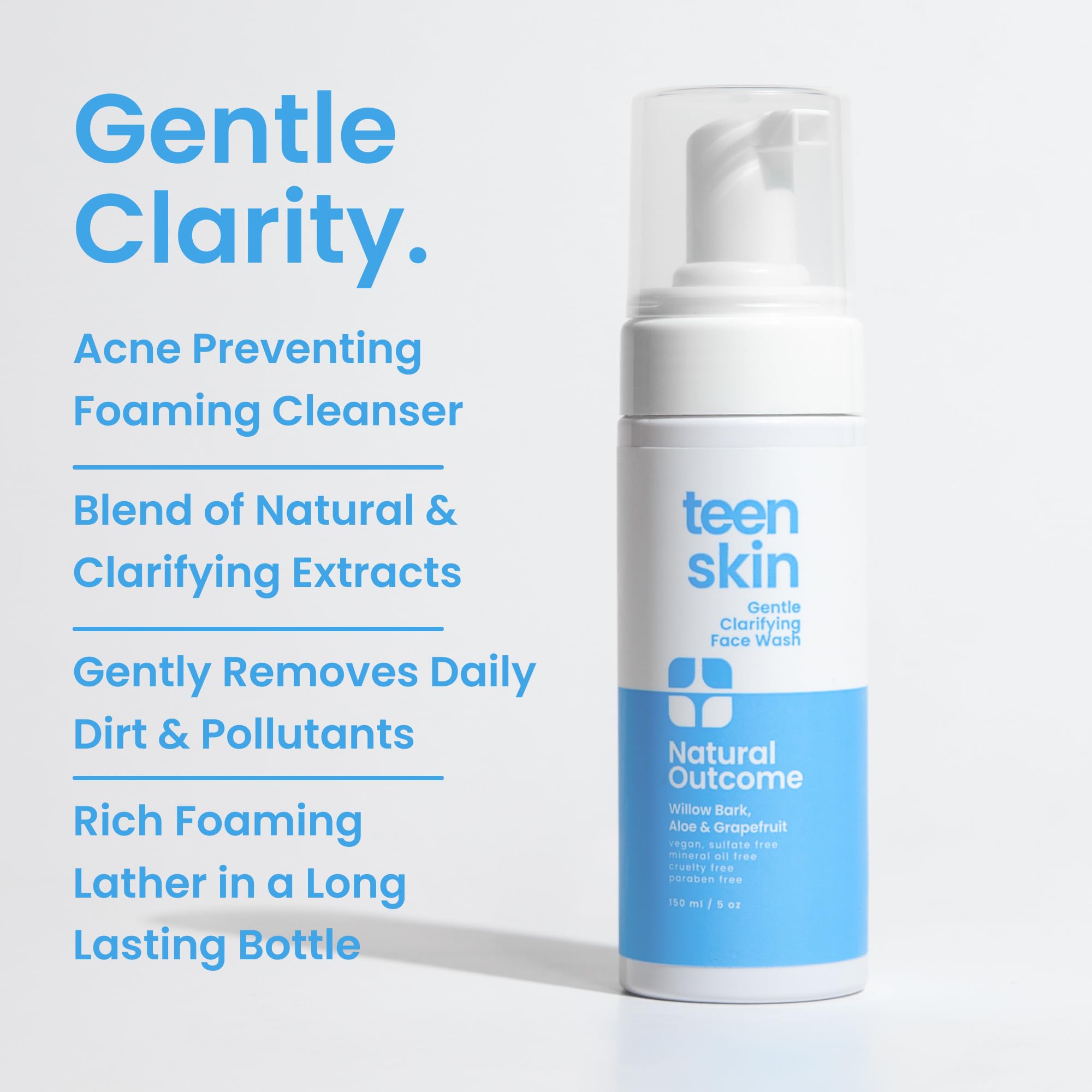 Soft foam from Natural Outcome cleanser provides light teens-friendly lather.
