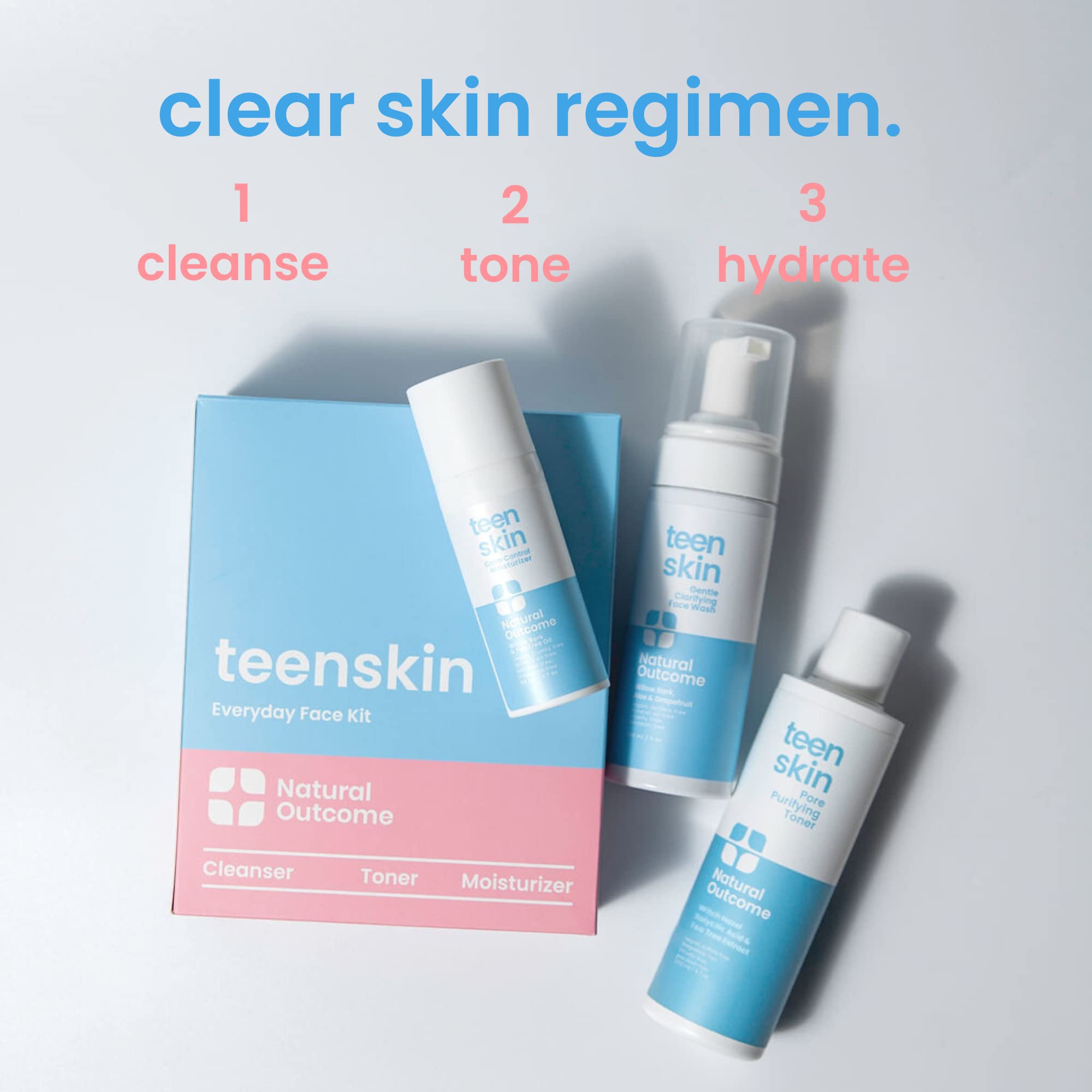 Natural Outcome Teen Skin Kit 3 Pasos: limpiador facial con espuma suave para piel adolescente.