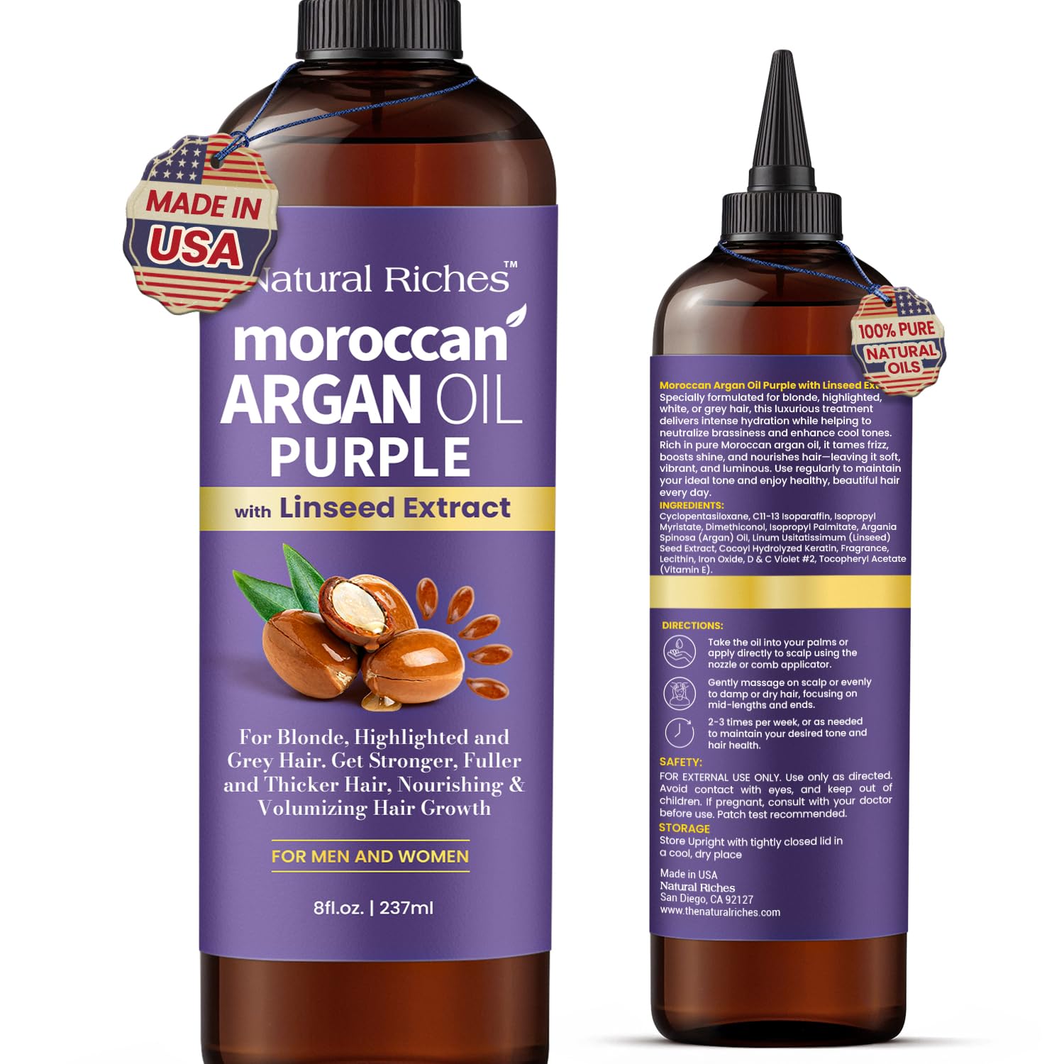 Natural Riches Aceite Argán Morado en botella, neutraliza tonos amarillos en rubios