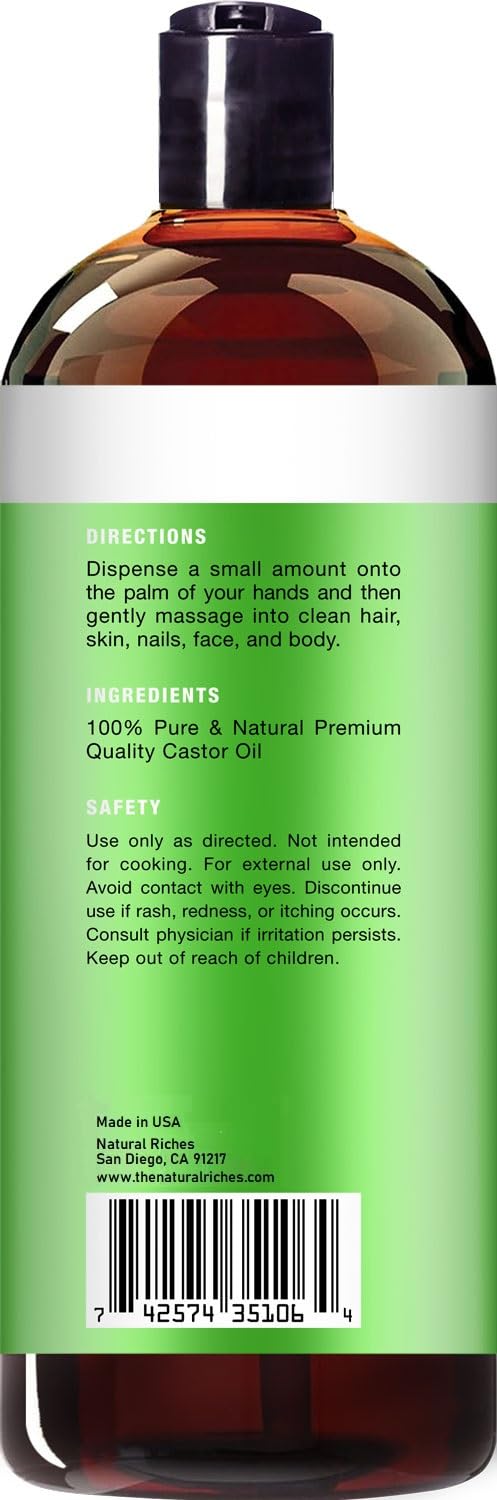 Natural Riches Aceite de Ricino Alto en vitamina E y Omega 6 y 9, uso versátil