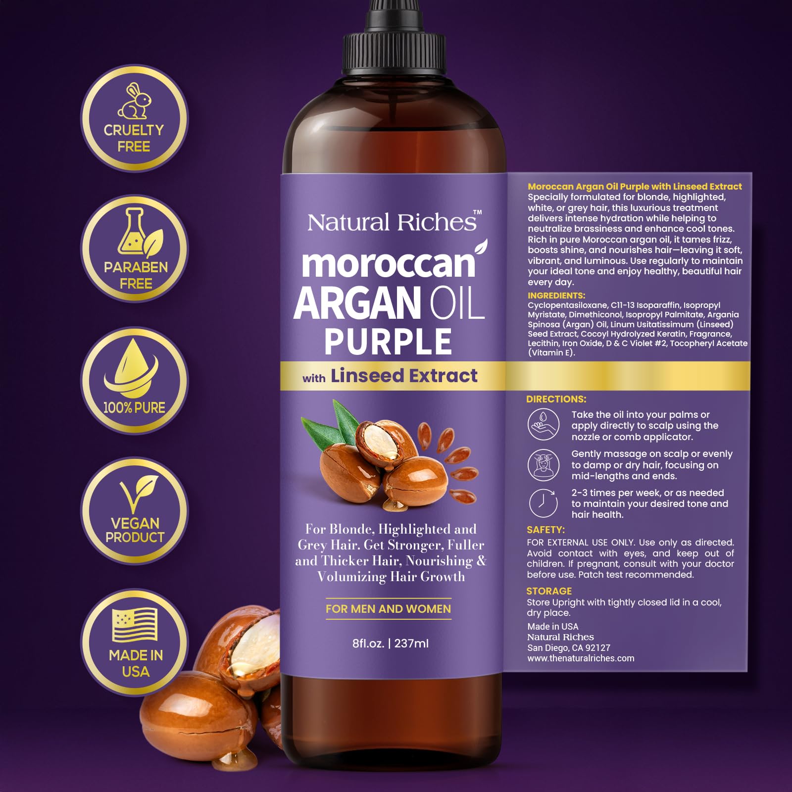 Natural Riches Aceite Morado, tratamiento sin enjuague para cabello suave