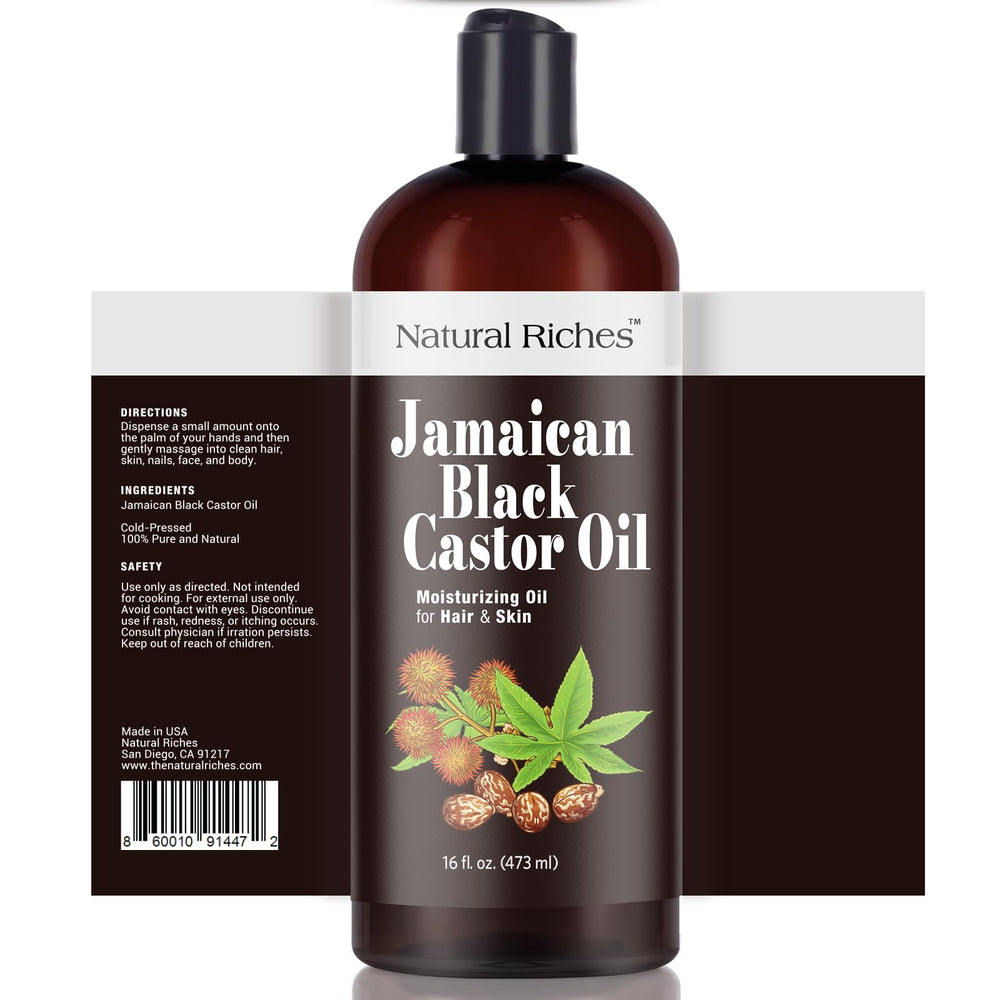 Natural Riches Aceite Negro Jamaicano, uso diario para cabello y piel hidratados.