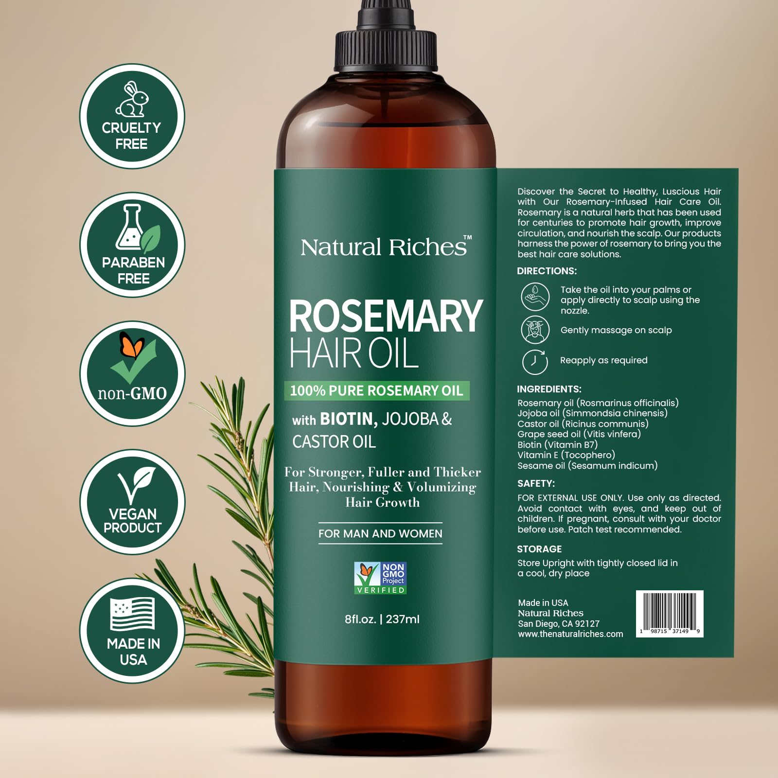 Natural Riches envase de vidrio para almacenamiento seguro