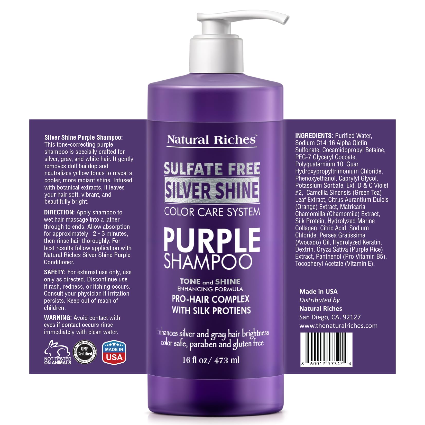 Natural Riches acondicionador morado en botella, suaviza y facilita peinado sin peso.