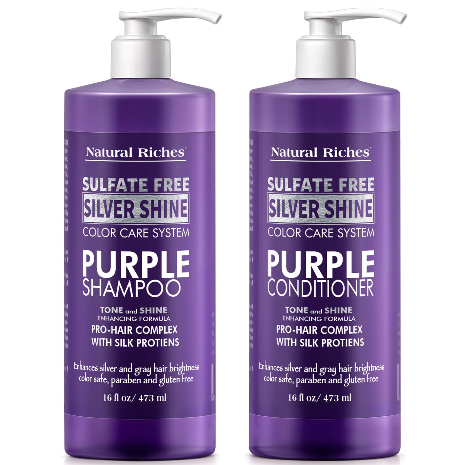 Natural Riches champú morado en botella, neutraliza amarillentos y realza tonos fríos.