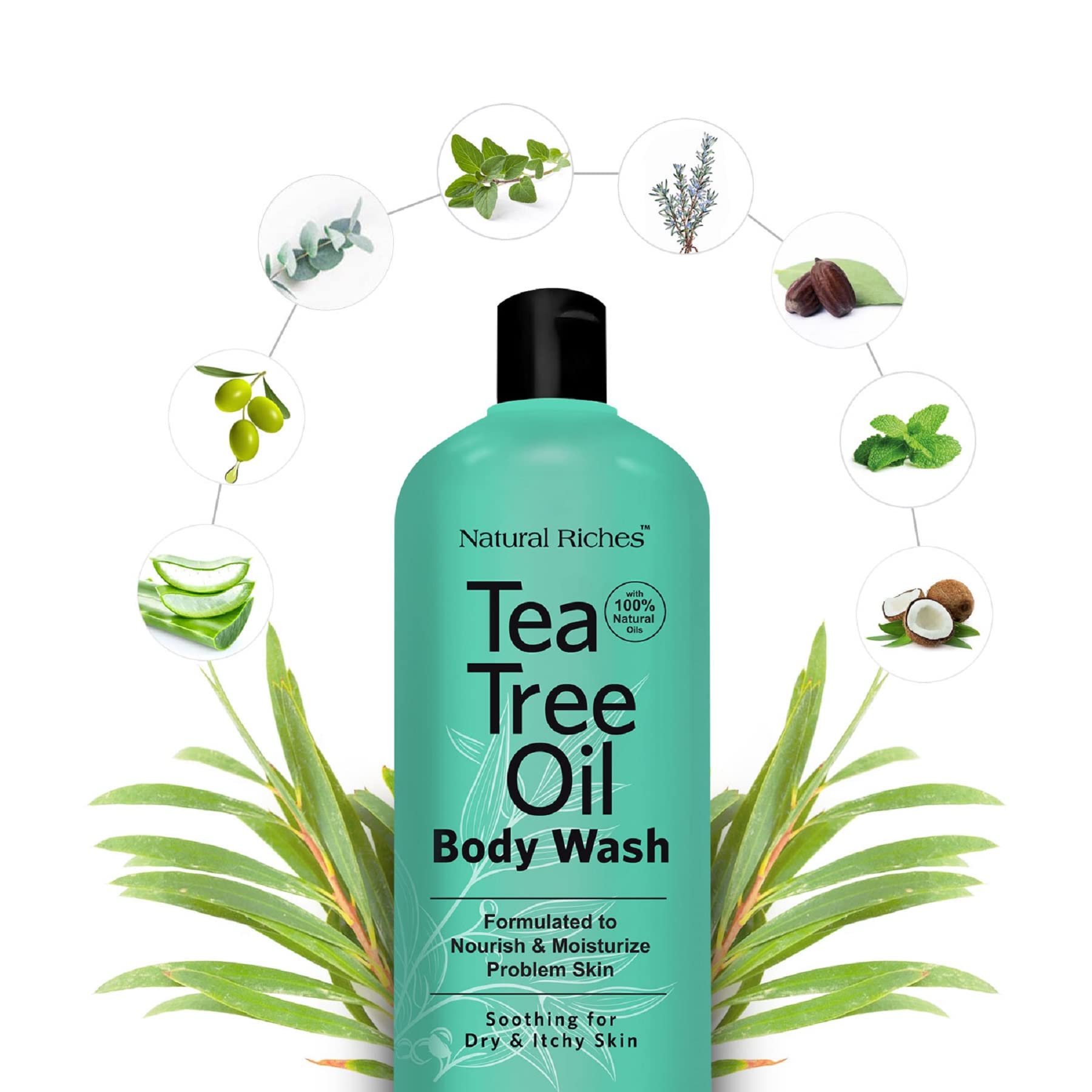 Natural Riches Ducha Corporal, aceites naturales para cuidado de piel y aroma.
