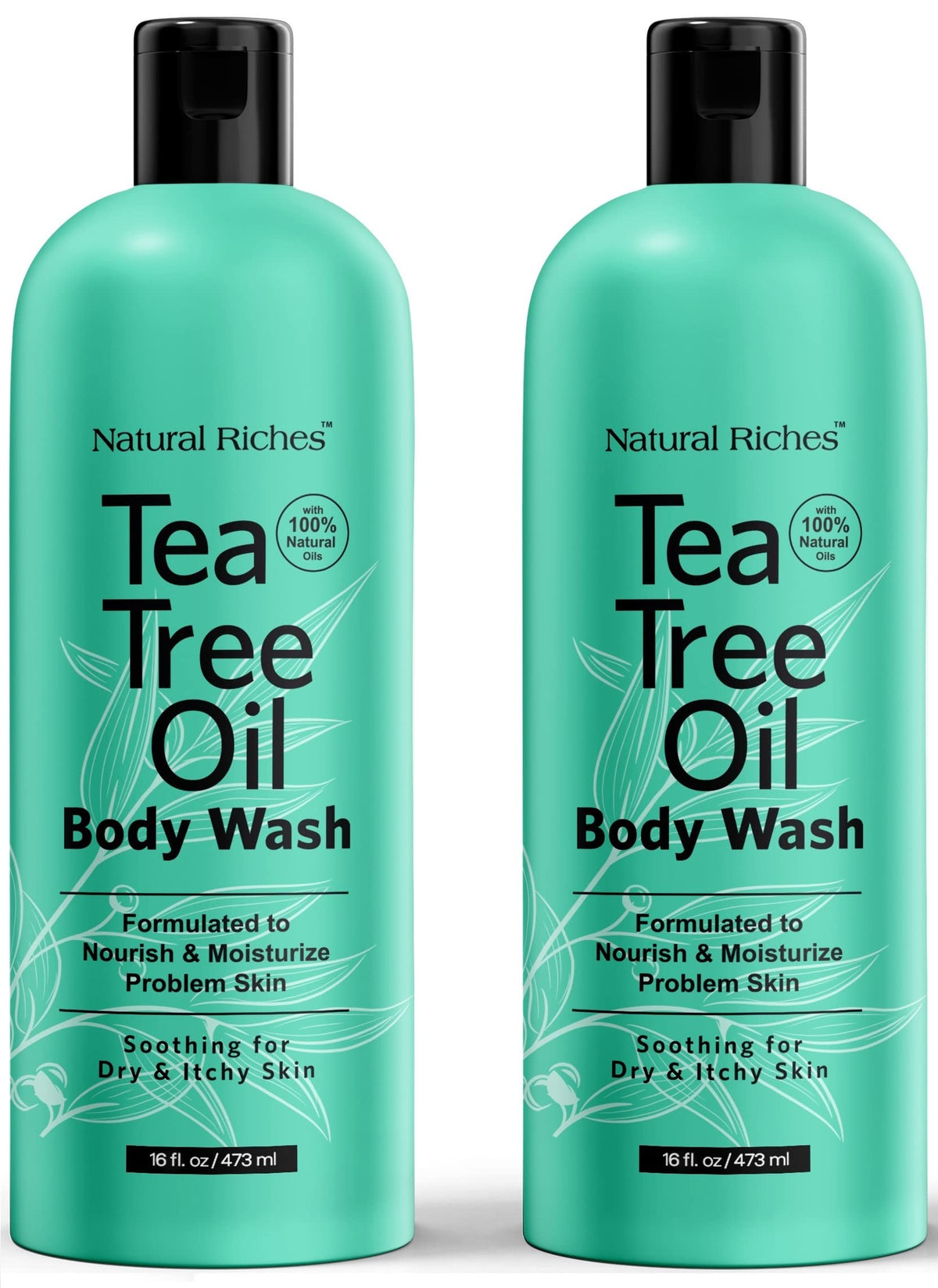 Natural Riches aceite de árbol de té, botella frontal, cuidado suave para piel sensible.