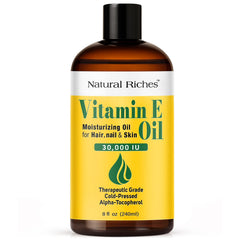 Natural Riches Aceite de Vitamina E, botella 30000 UI, hidratación profunda para piel y cabello