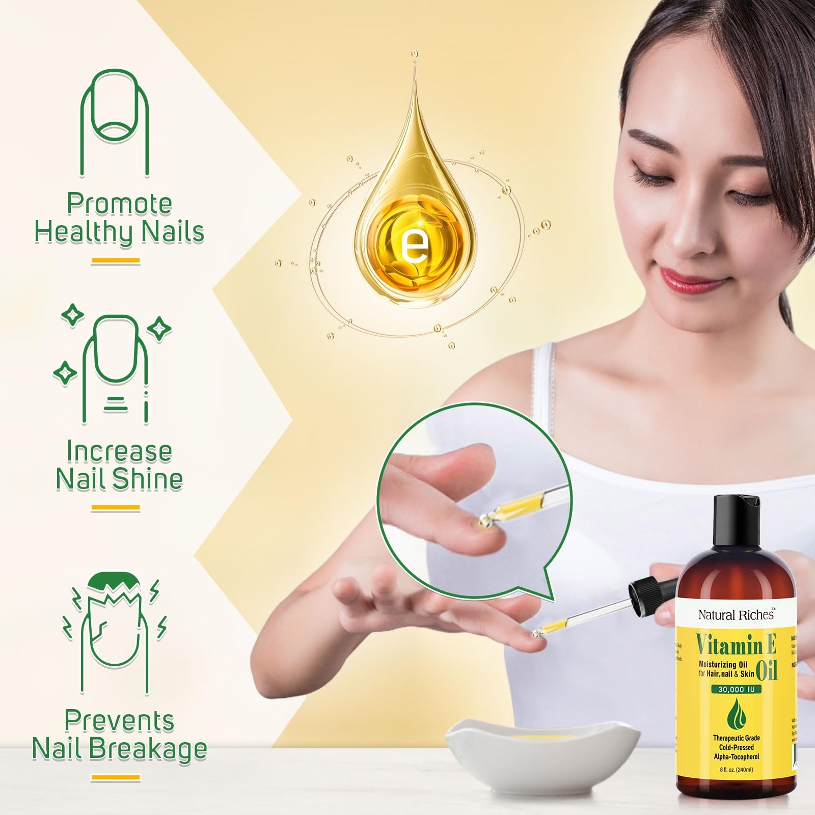 Natural Riches Aceite de Vitamina E, uñas más fuertes y saludables