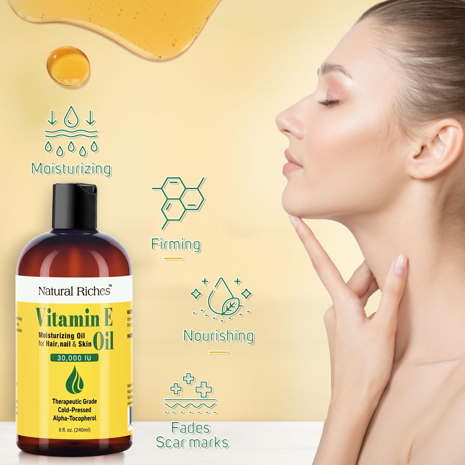 Natural Riches Aceite de Vitamina E, regeneración suave para zonas secas