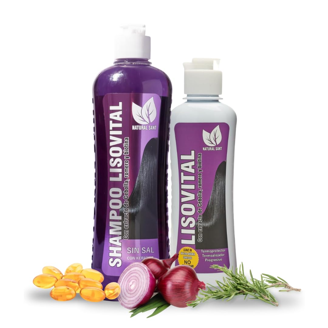 Natural Sant Liso Vital champú con cebolla roja para cabello nutrido y sedoso.
