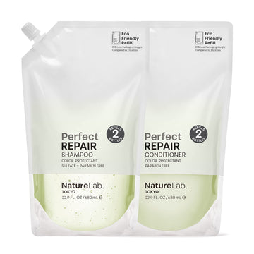 NatureLab.TOKYO Perfect Repair champú, botella visible, mejora la reparación de cabello dañado
