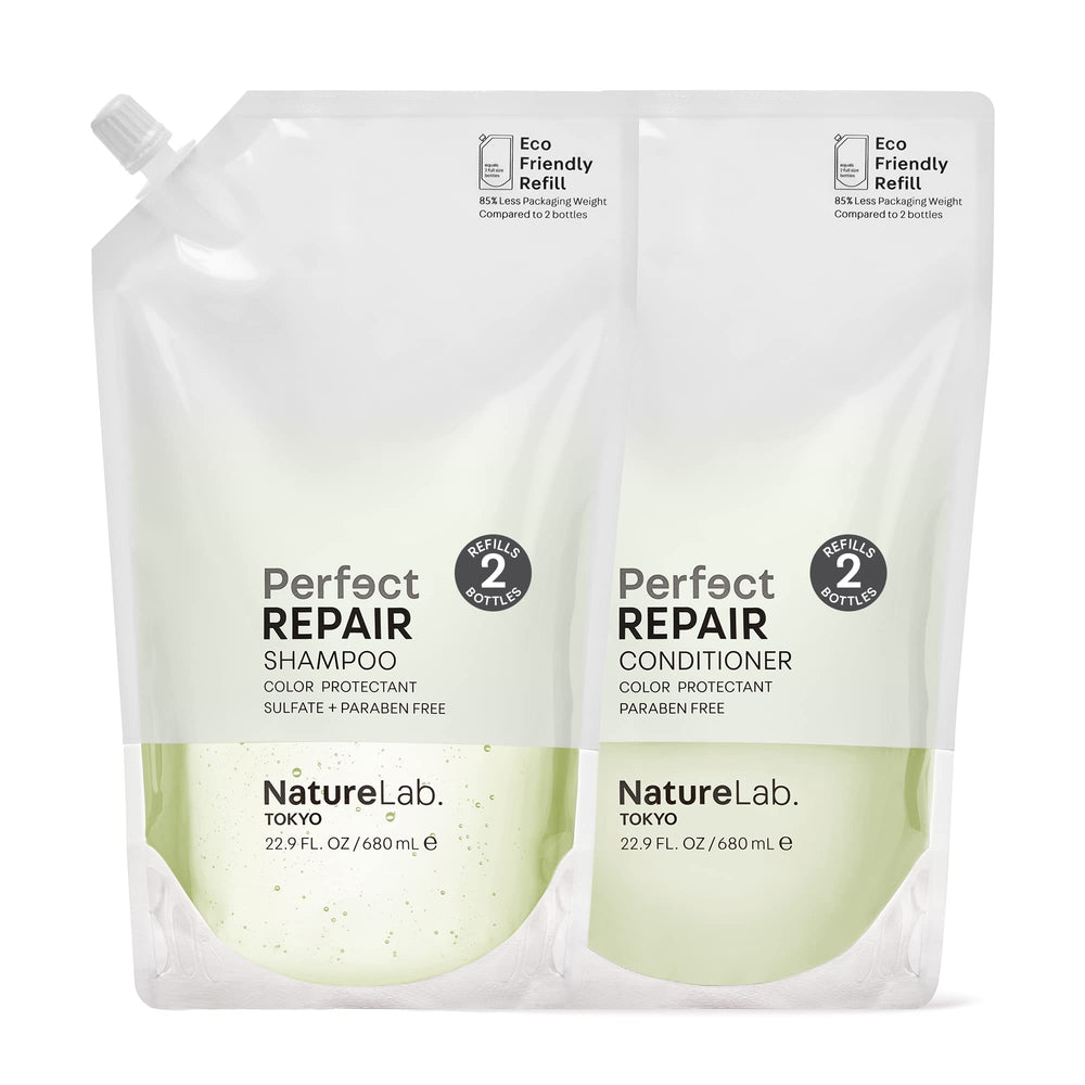 NatureLab.TOKYO Perfect Repair champú, botella visible, mejora la reparación de cabello dañado