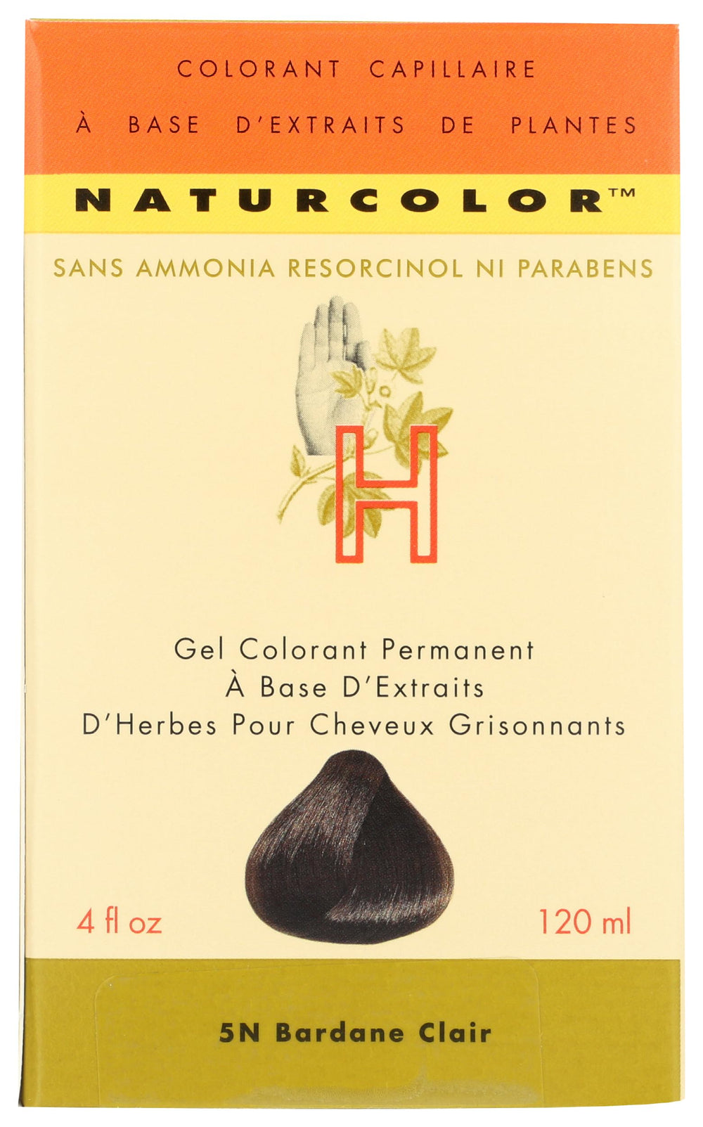 Naturcolor caja del producto Bardana claro 4oz para uso doméstico.
