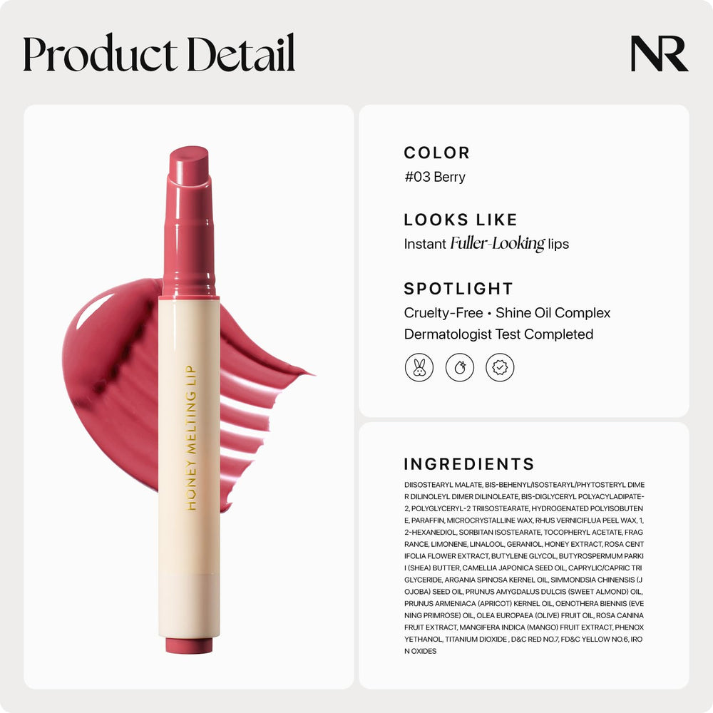 Nature Republic Honey Melting Lip 03 Berry: uso diario para labios nutridos y con brillo.