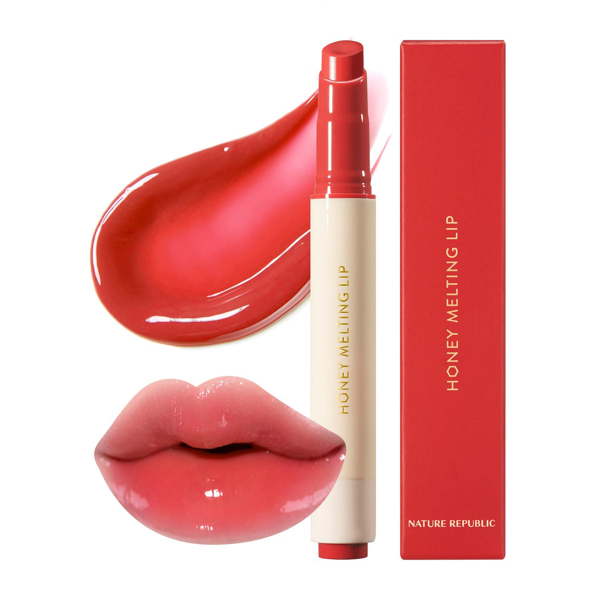 Nature Republic HONEY MELTING LIP 04 Granada, empaque compacto para retoques rápidos