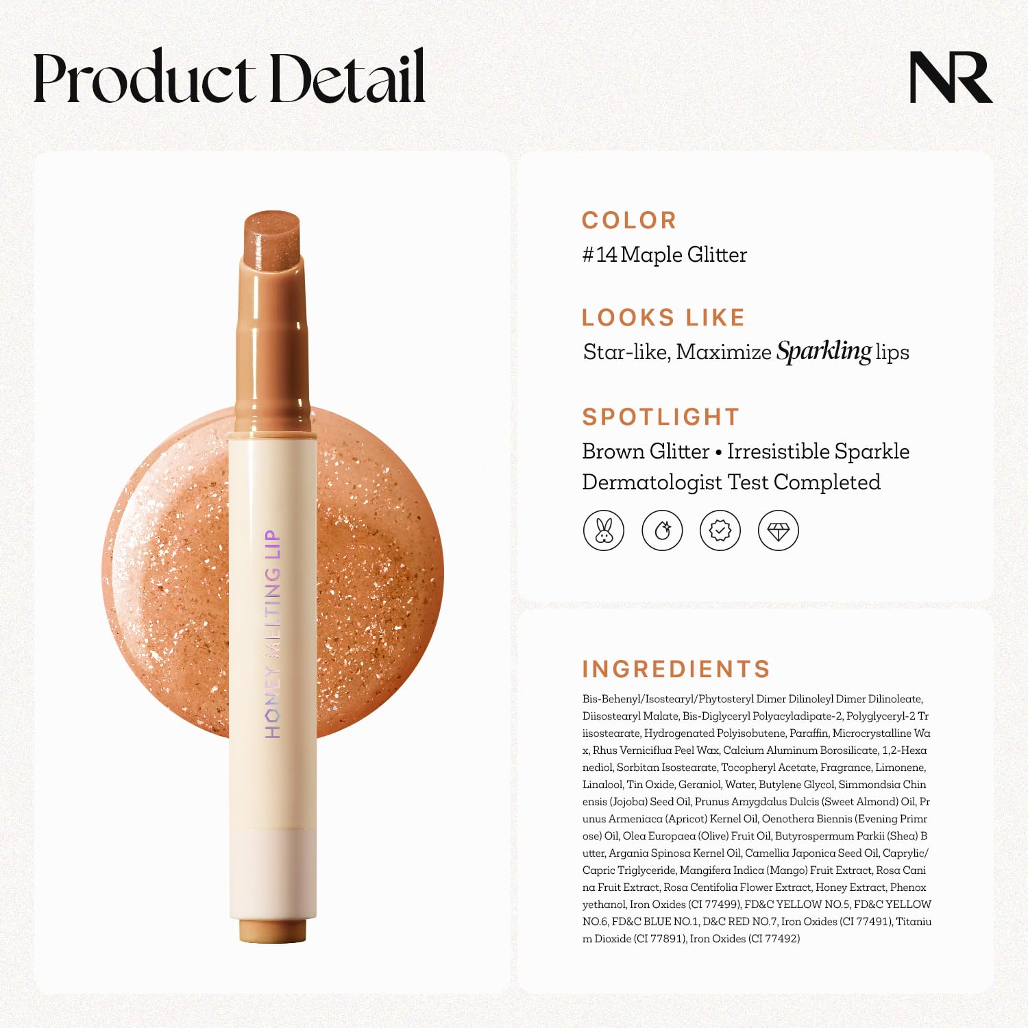 Nature Republic Honey Melting Lip Glitter 14 Maple destellos brillantes en labios