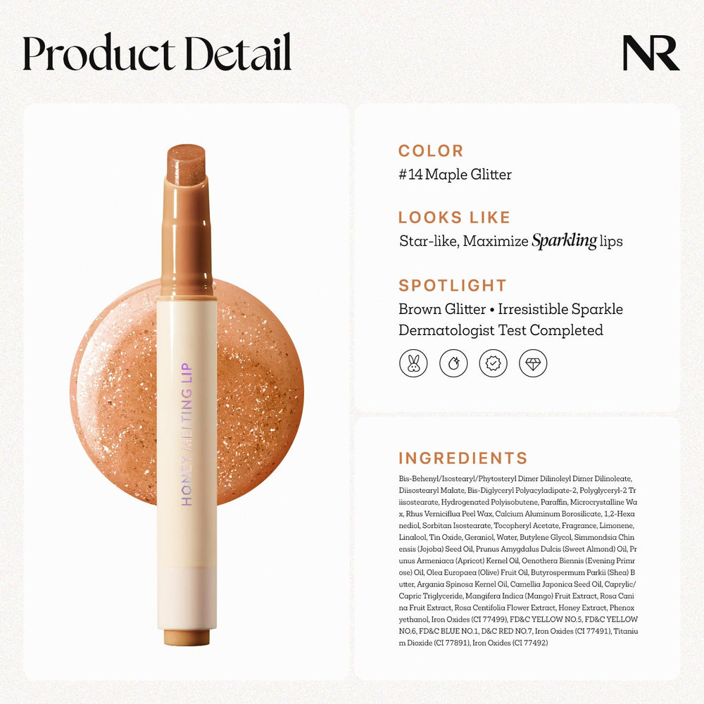 Nature Republic Honey Melting Lip Glitter 14 Maple destellos brillantes en labios