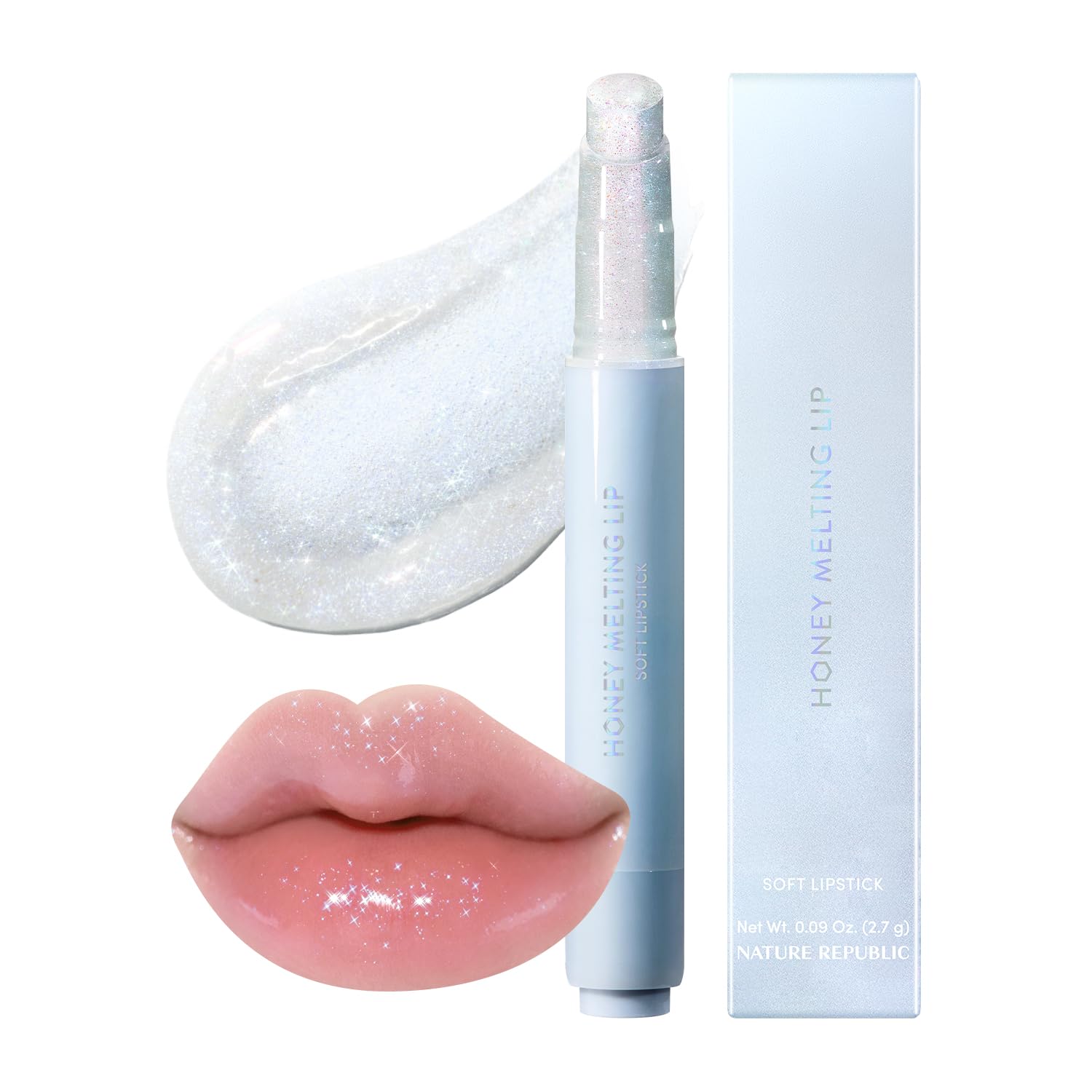 Nature Republic Honey Melting Lip Glitter envase elegante para un look pulido