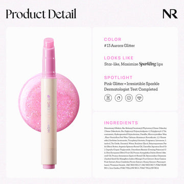 Nature Republic labial tono translúcido aurora13, realza el labio con brillo sutil.