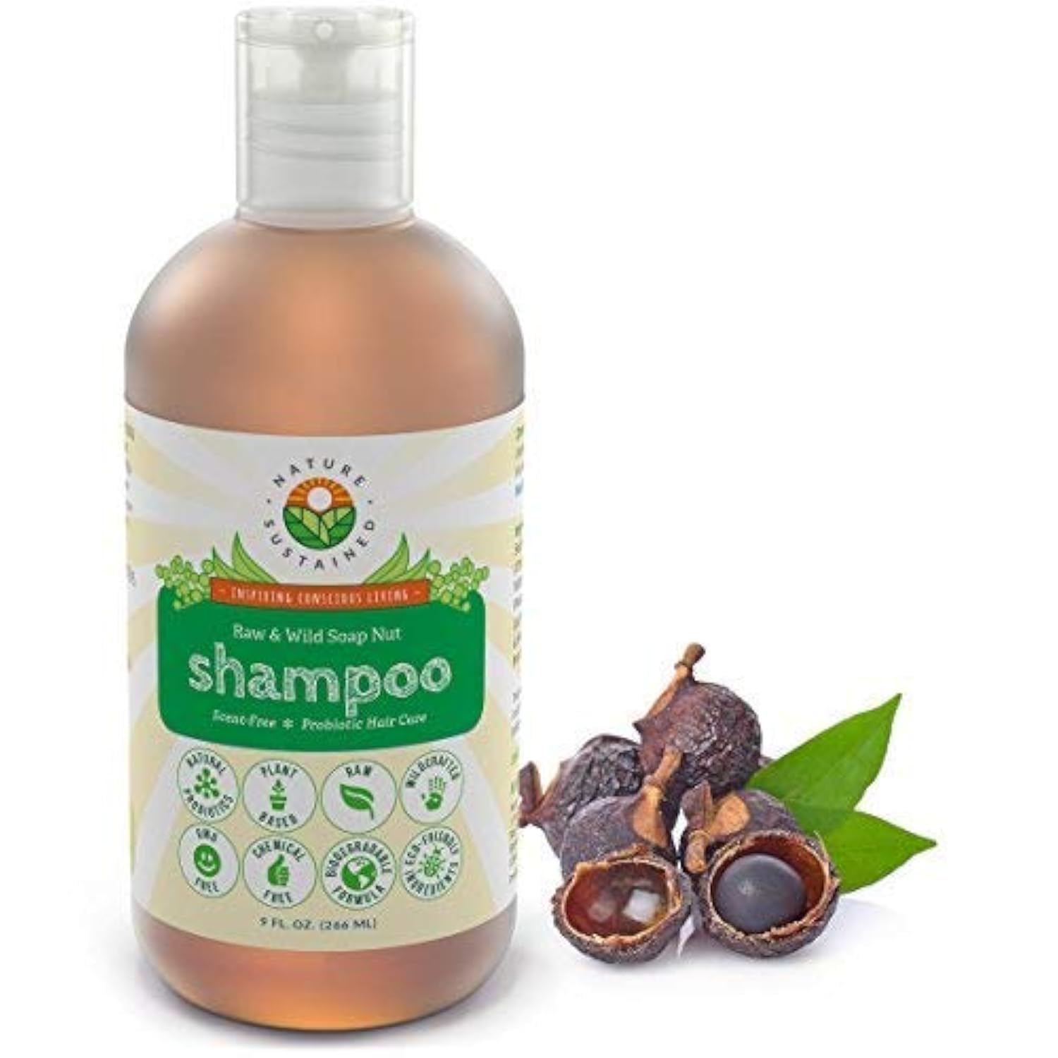 Nature Sustained Champú Natural Original con probióticos en botella, cuidado suave para cuero cabelludo sensible.