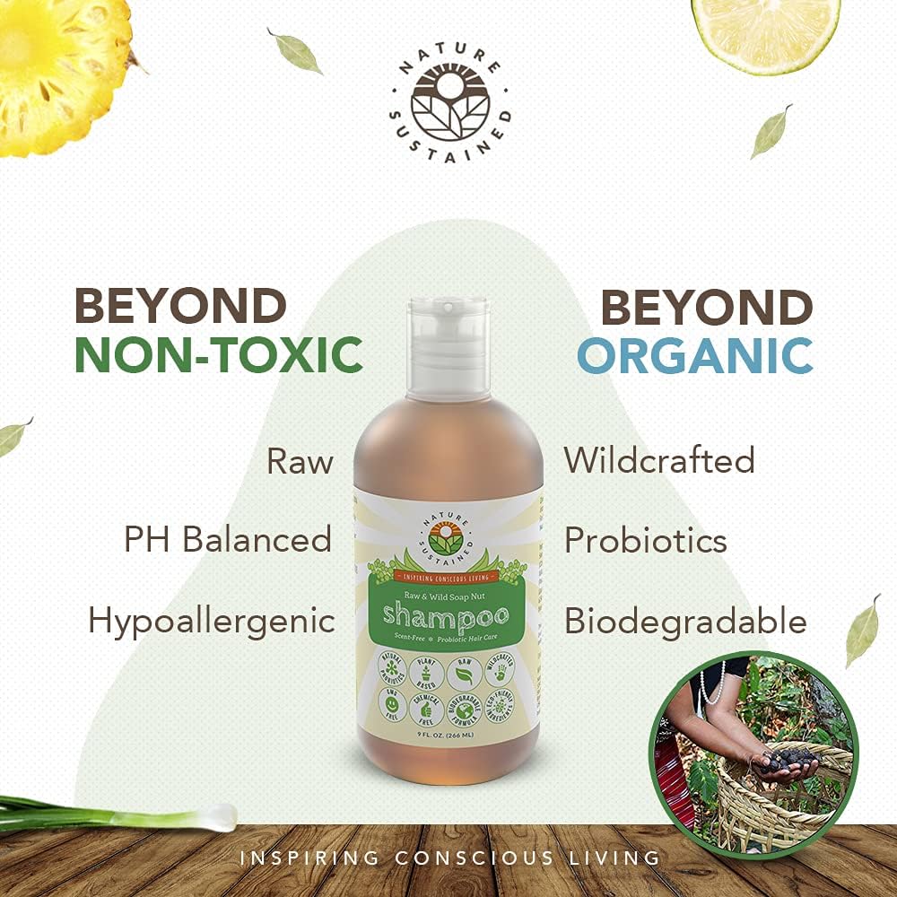 Nature Sustained Champú Natural Original, saponina natural para limpieza suave.