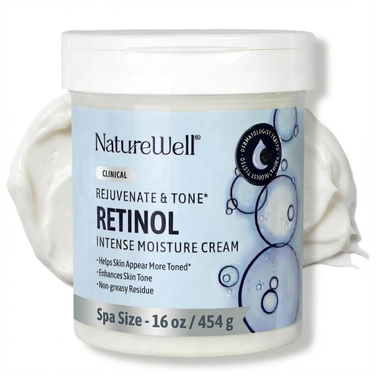 Nature Well clinical rejuvenate tone retinol face bottle for daily facial care and anti-aging support.