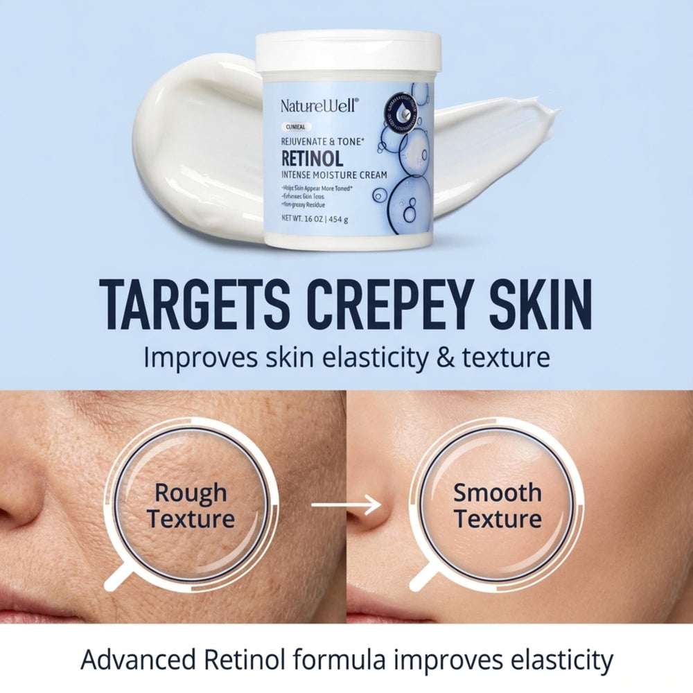 Nature Well Retinol crema aplicación facial, hidrata y mejora elasticidad.