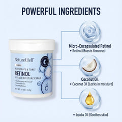 Nature Well Retinol crema aplicación manos, cuidado diario de piel.