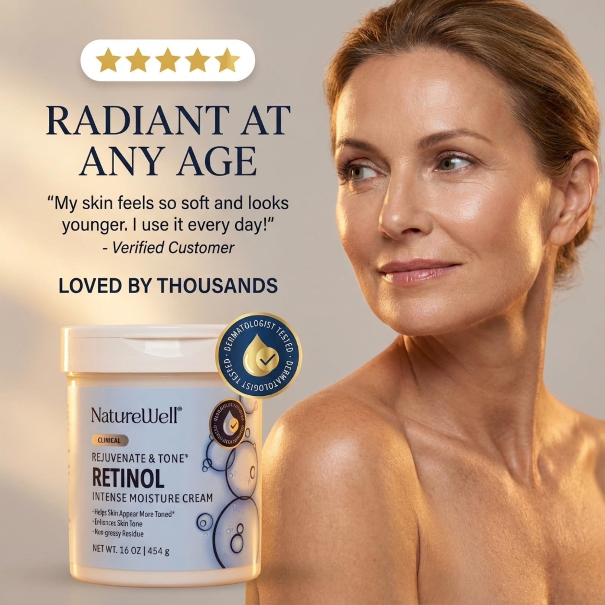 Nature Well Retinol crema, textura no grasosa y absorción rápida.