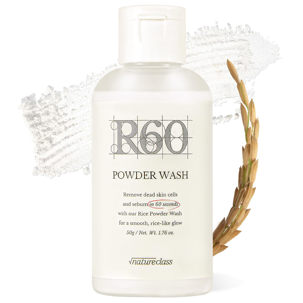 NATURECLASS R60 limpiador facial en polvo con arroz, ideal para piel sensible.