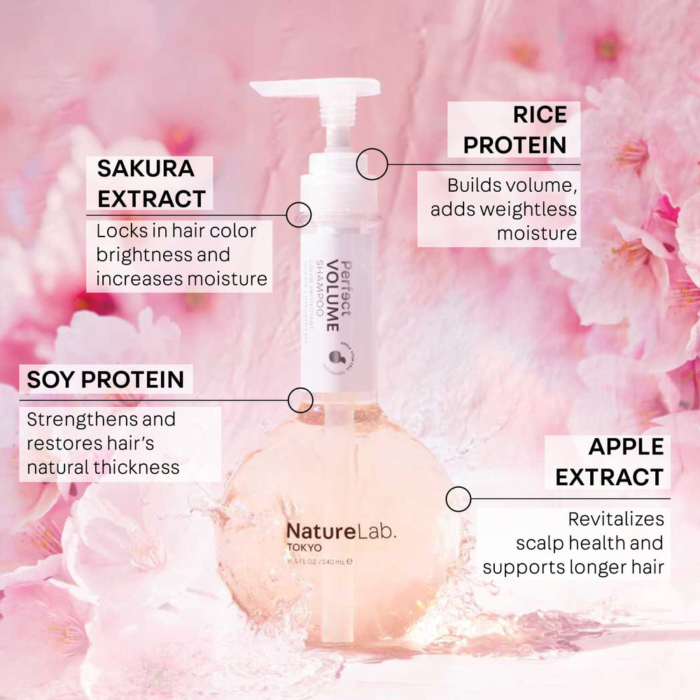 NatureLab.TOKYO Champú de Volumen Perfecto, extracto de manzana cuida el cuero cabelludo y aporta brillo