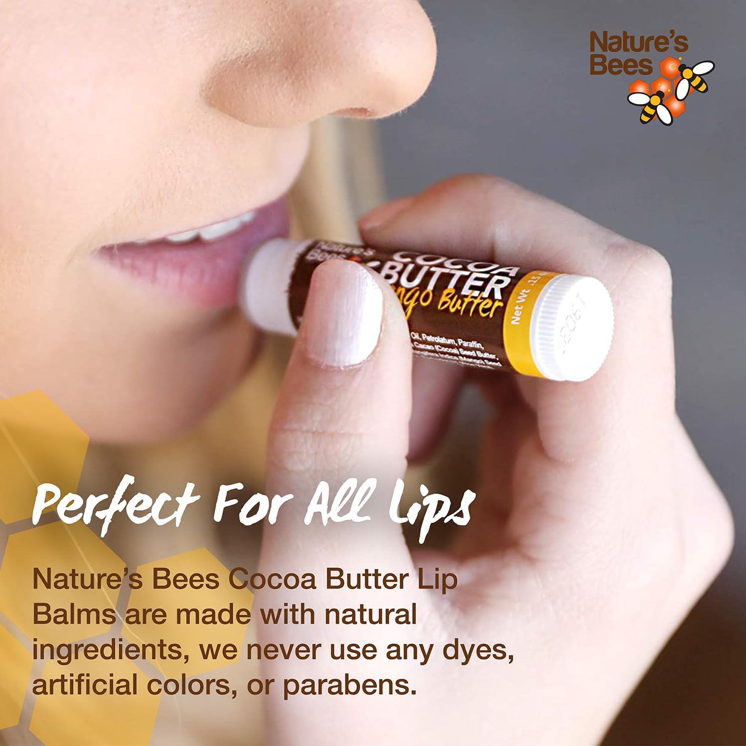 Nature's Bees Cocoa Butter Lip Balm Coconut tube delivers deep hydration.