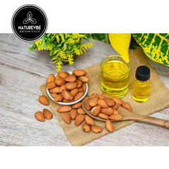 Naturevibe Botanicals aceite almendra dulce vertido, perfecto para masajes y uso diario.