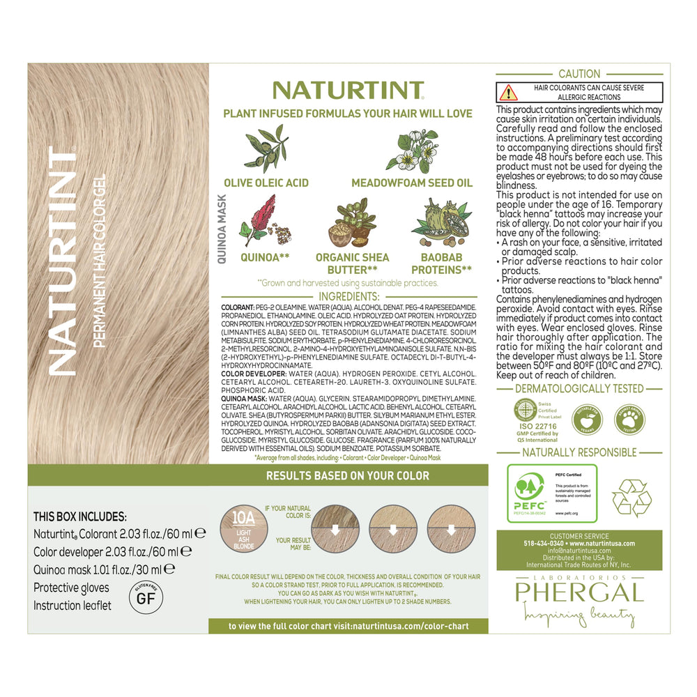 Naturtint 10A Rubio Ceniza Claro textura suave y acabado duradero