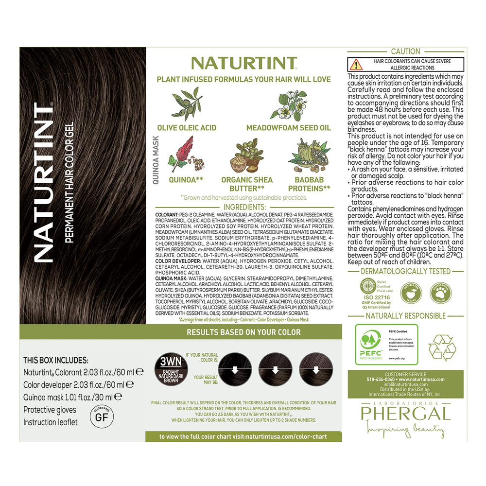Empaque de Naturtint 3WN Radiant Nature vegano y libre de amoníaco.
