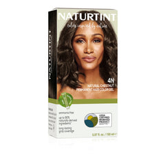 Naturtint 4N castaño natural, empaque visible, color duradero sin amoníaco.