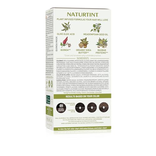 Naturtint 4N Chestnut: mezcla cremosa para color uniforme y suave.