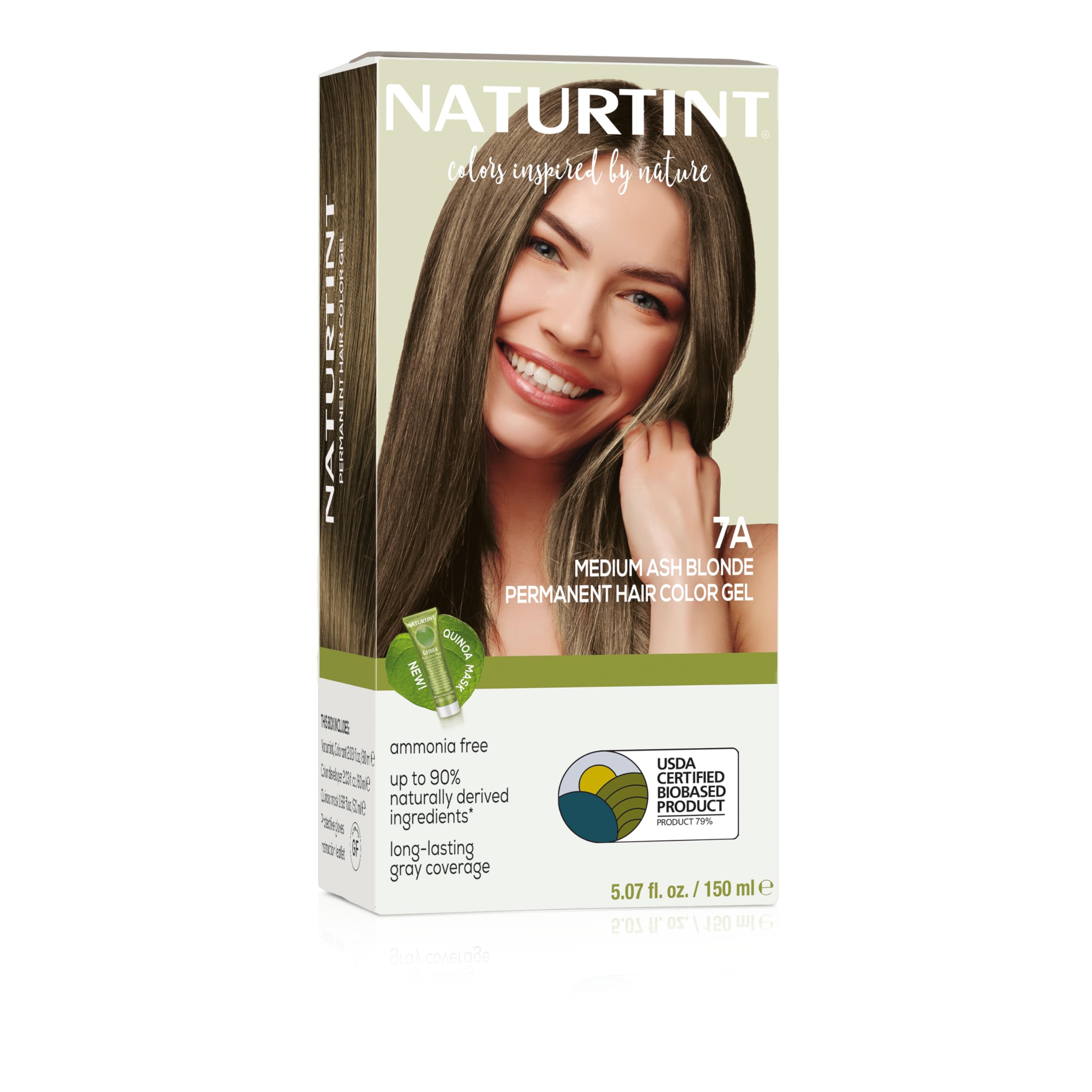 Naturtint 7A Rubio Ceniza Medio, envase visible, coloración segura para casa.
