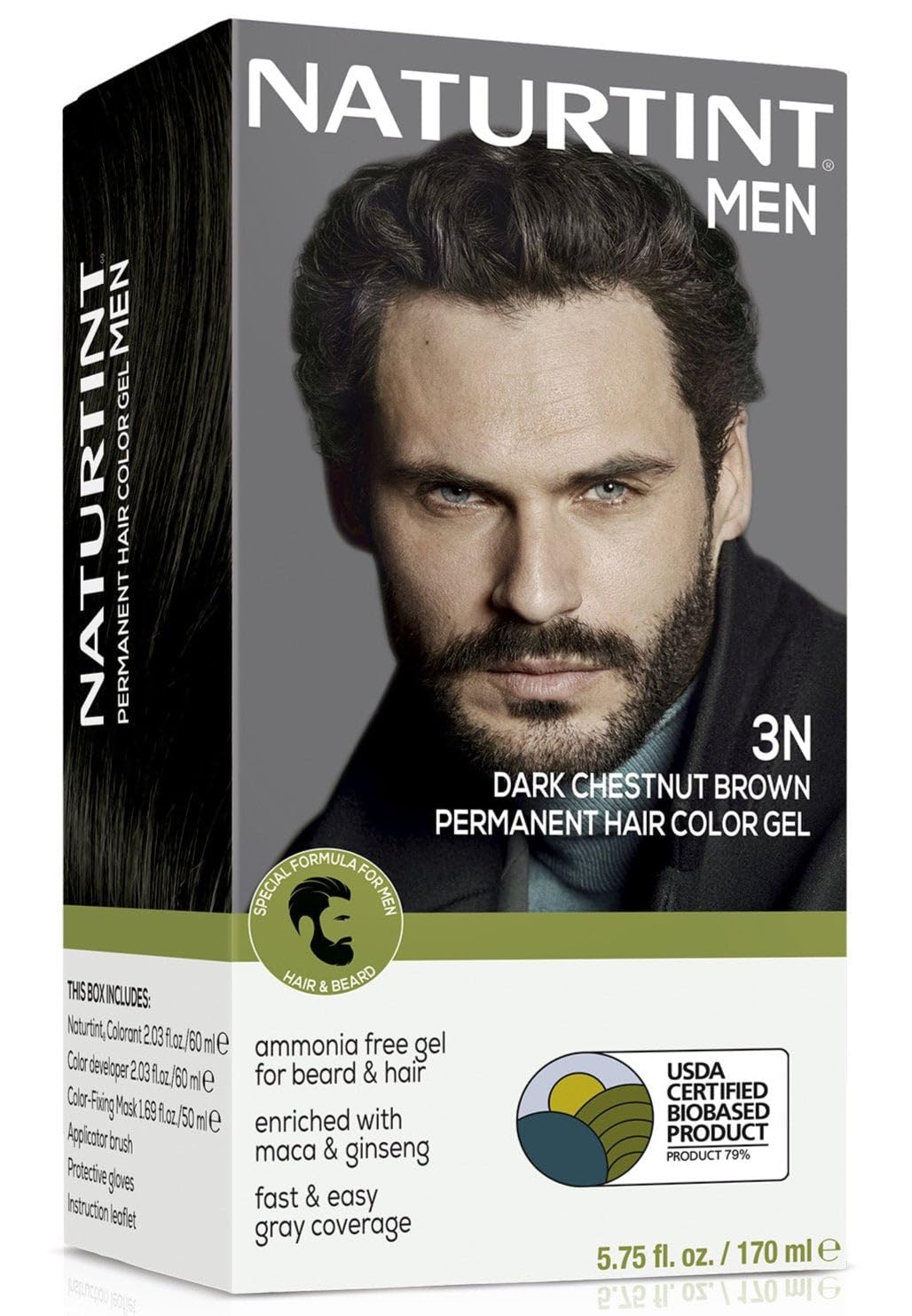 Naturtint 3N castano oscuro para cabello, barba y bigote con cobertura duradera
