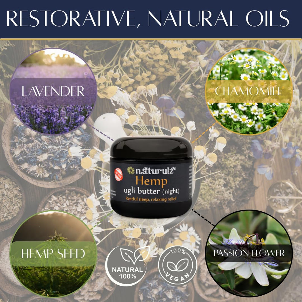 Naturulz Ugli Butter Crème Nuit Camomille, douceur cutanée et détente légère.