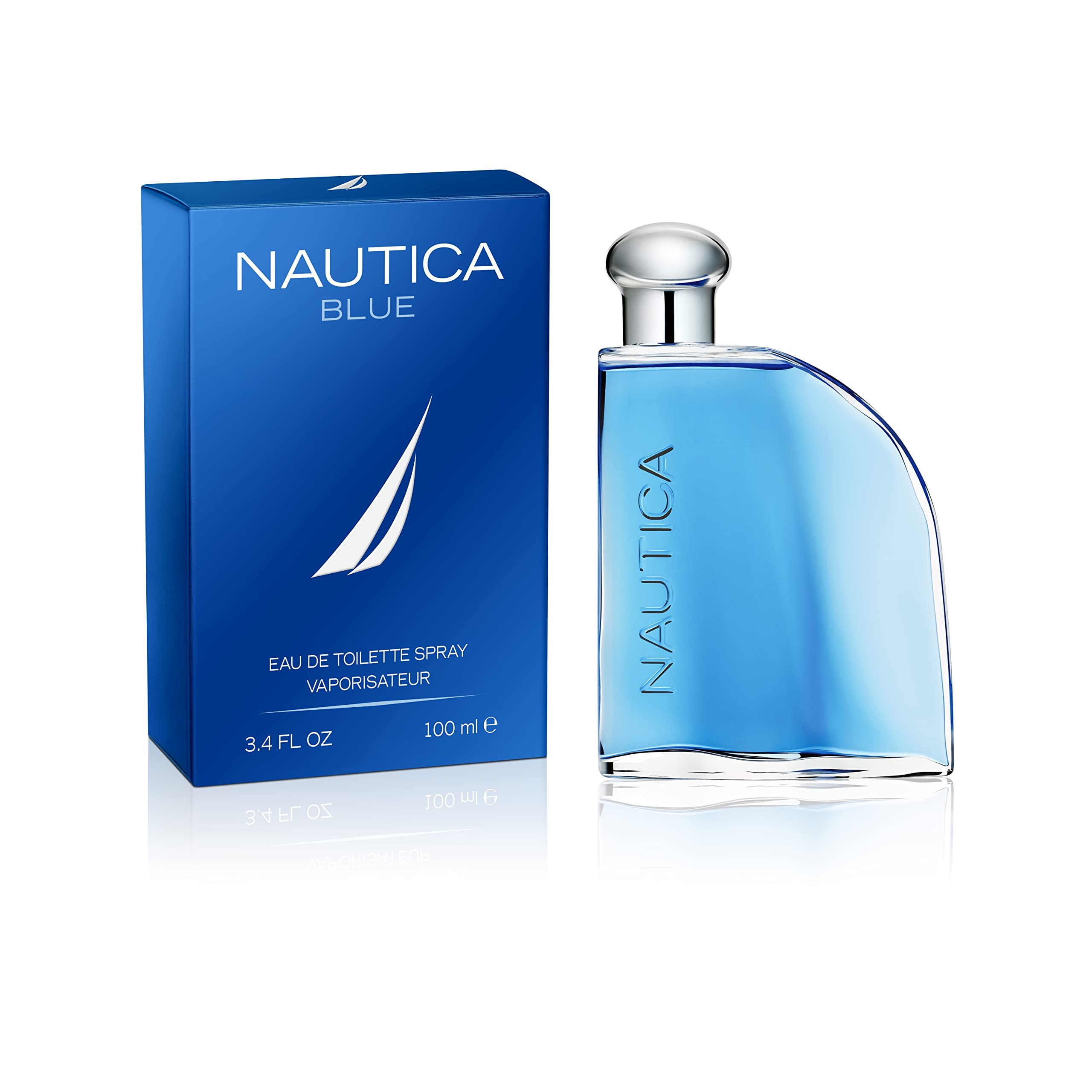 Nautica Blue, botella lateral, diseño moderno para vestir cotidianamente.