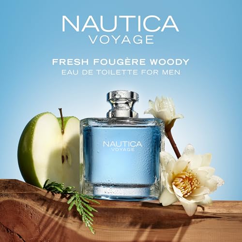 Nautica Voyage, botella lateral: diseño elegante y aroma acuático para cualquier ocasión.