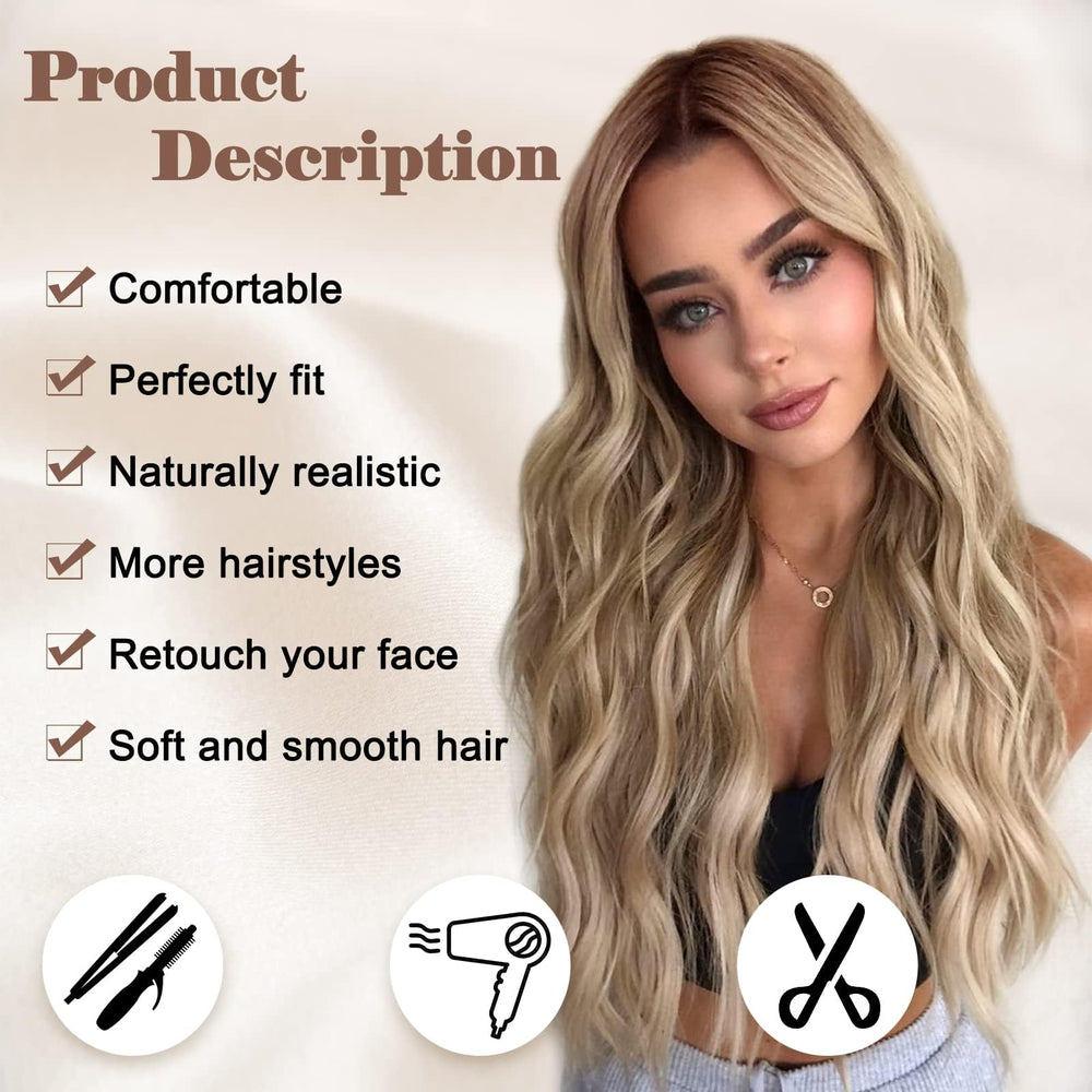 NAYOO Peluca ondulada rubia de 26 pulgadas, ideal para eventos y cambios de estilo.