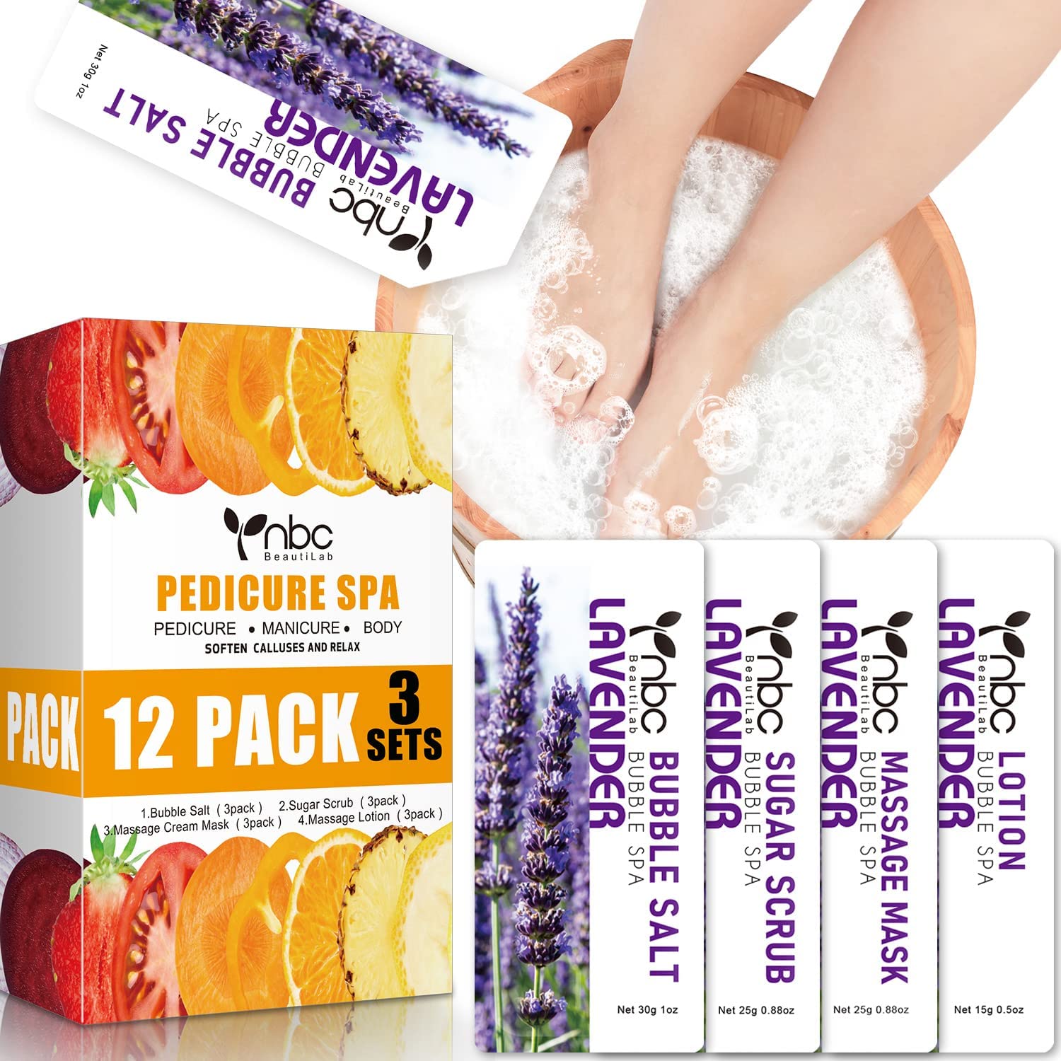 nbc BeautiLab kit-pie-spa burbujas de sal para pies suaves y nutridos.