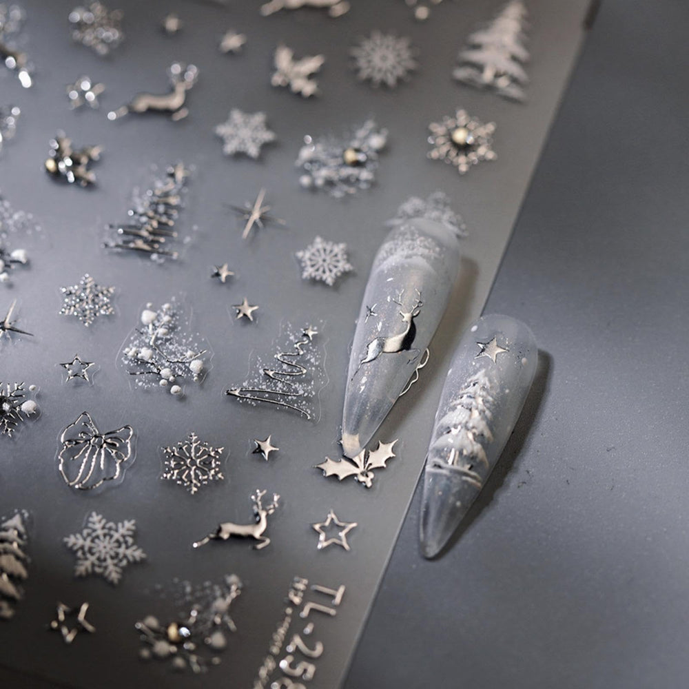 Estampa NBNTGH de uñas Navidad copo de nieve en relieve para un look festivo duradero.